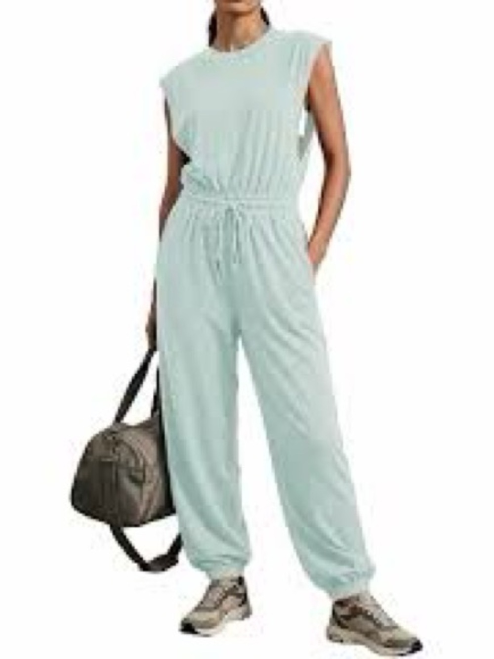 Sleeveless Drawstring Jumpsuit in Sage Green